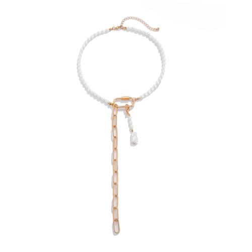 Kunststof parel ketting, Plastic Pearl, met ijzeren ketting, mode sieraden & voor vrouw, Verkocht door PC