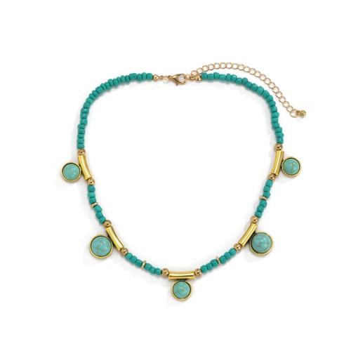 Glasperlen -Halsketten-, Seedbead, mit Türkis & Zinklegierung, mit Verlängerungskettchen von 7cm, Modeschmuck & für Frau, Länge:ca. 35 cm, verkauft von PC