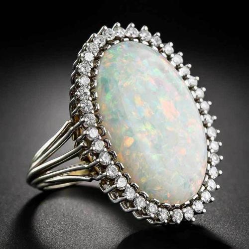 Cubic Zirconia Micro Pave Brass Ring with Artificial Opal & micro pave cubic zirconia & for woman Sold By PC