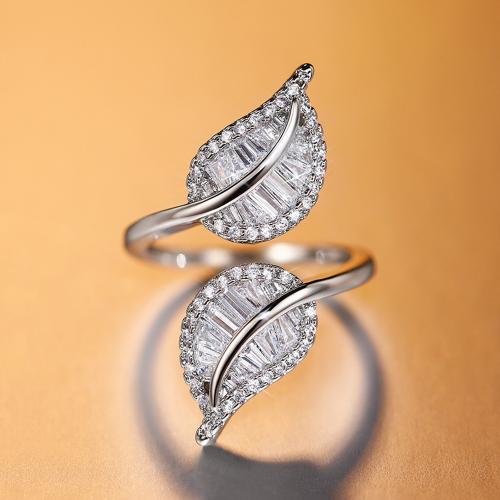 Cubique anneau en laiton Circonia Micro Pave, feuille, bijoux de mode & pavé de micro zircon & pour femme, Vendu par PC