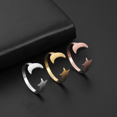 Stainless Steel Finger Ring, 304 Stainless Steel, Moon and Star, Vacuum Ion Plating, fashion jewelry & for woman, more colors for choice, Sold By PC