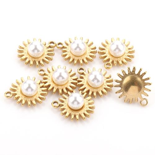 Bijoux pendentifs en acier inoxydable , Acier inoxydable 304, avec perle de plastique, Plaqué or 18K, bijoux de mode & unisexe, 15x6.50mm, 5PC/sac, Vendu par sac