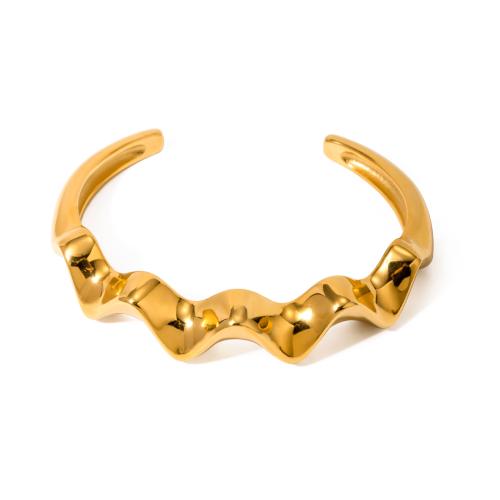 Bracelete de aço inoxidável, Aço inoxidável 304, 18K banhado a ouro, joias de moda & para mulher, dourado, Diametro interno:Aprox 62mm, vendido por PC