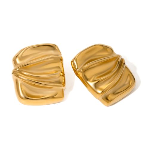 Stainless Steel Stud Earrings, 304 Stainless Steel, 18K gold plated, fashion jewelry & for woman, golden, 23.60x28.70mm, Sold By Pair