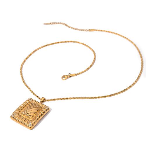 Stainless Steel Jewelry Necklace, 304 Stainless Steel, with 5cm extender chain, 18K gold plated, fashion jewelry & for woman & with rhinestone, golden, 33.20mm, Length:Approx 50 cm, Sold By PC