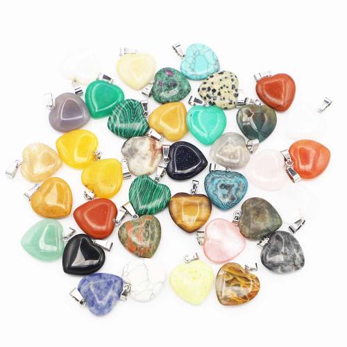 Gemstone Pendants Jewelry Natural Stone with Iron & 304 Stainless Steel Heart DIY Sold By PC
