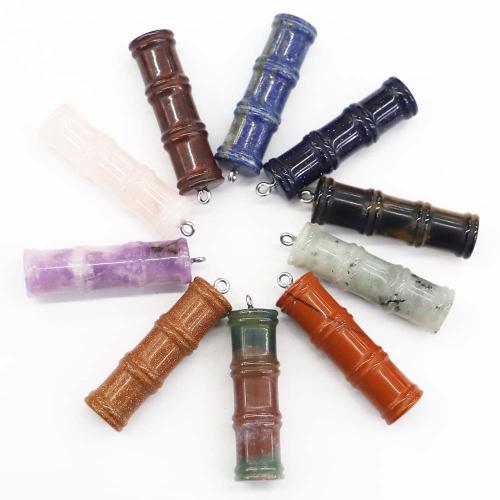 Gemstone Pendants Jewelry, Natural Stone, with Iron, Bamboo, DIY & different materials for choice, more colors for choice, 41x12x12mm, Sold By PC