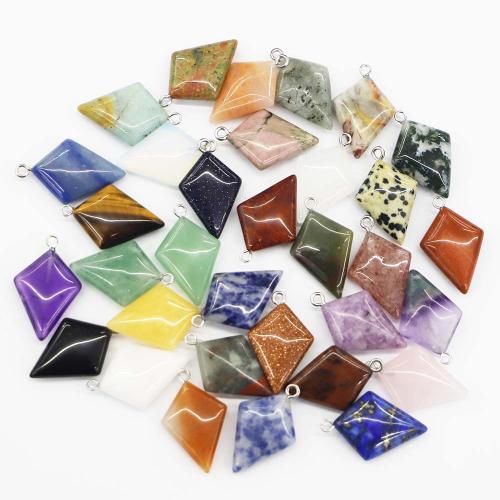 Gemstone Pendants Jewelry, Natural Stone, with Iron, Rhombus, DIY & different materials for choice, more colors for choice, 28x18x6mm, Sold By PC