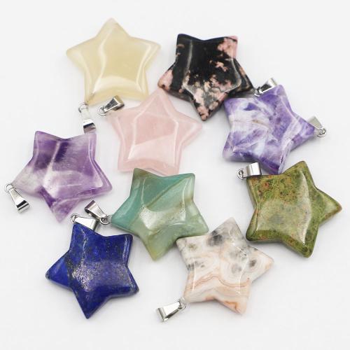 Gemstone Pendants Jewelry, Natural Stone, with Iron & 304 Stainless Steel, Star, DIY & different materials for choice, more colors for choice, 31x31x9mm, Sold By PC