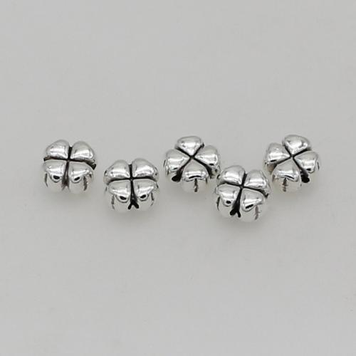 Tibetan Style Spacer Beads, Four Leaf Clover, silver color plated, DIY, nickel, lead & cadmium free, 7.50mm, Hole:Approx 1mm, Approx 200PCs/Bag, Sold By Bag