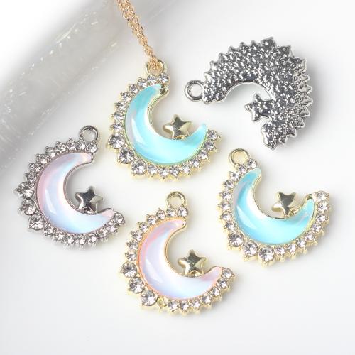 Resin Tibetan Style Pendants, with Resin, Moon, plated, DIY & micro pave cubic zirconia, more colors for choice, nickel, lead & cadmium free, 15x13mm, 100PCs/Bag, Sold By Bag