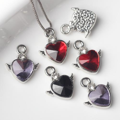 Zinc Alloy Heart Pendants with Cubic Zirconia plated DIY nickel lead & cadmium free Sold By Bag