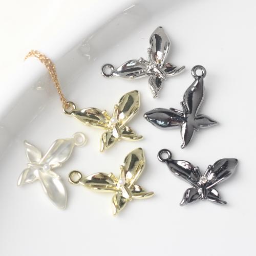 Tibetan Style Animal Pendants, with Plastic Pearl, Butterfly, plated, DIY & with rhinestone, more colors for choice, nickel, lead & cadmium free, 20x15mm, 100PCs/Bag, Sold By Bag