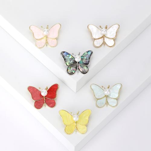 Tibetan Style Brooches, with Shell & Freshwater Pearl, Butterfly, plated, for woman, more colors for choice, nickel, lead & cadmium free, Sold By PC