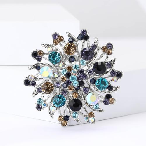 Tibetan Style Brooches, Flower, plated, for woman & with rhinestone, more colors for choice, nickel, lead & cadmium free, Sold By PC