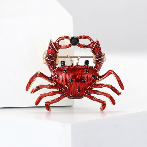 Tibetan Style Brooches, Crab, plated, for woman & enamel & with rhinestone, red, nickel, lead & cadmium free, Sold By PC