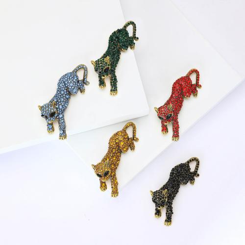 Tibetan Style Brooches, Leopard, plated, for woman & with rhinestone, more colors for choice, nickel, lead & cadmium free, Sold By PC