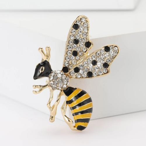 Tibetan Style Brooches, Bee, gold color plated, for woman & enamel & with rhinestone, yellow, nickel, lead & cadmium free, Sold By PC