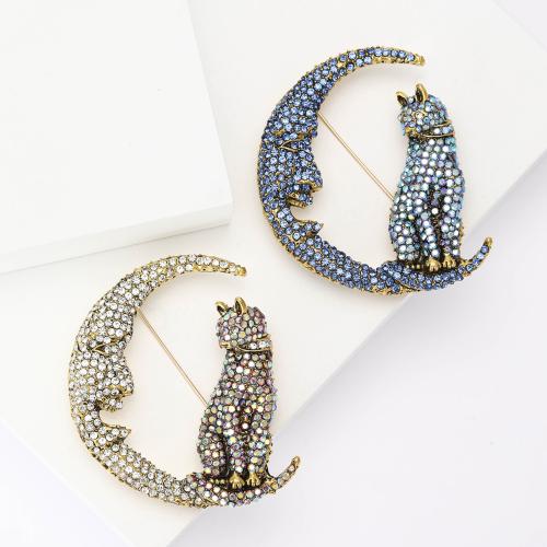 Tibetan Style Brooches, Cat, plated, for woman & with rhinestone, more colors for choice, Sold By PC