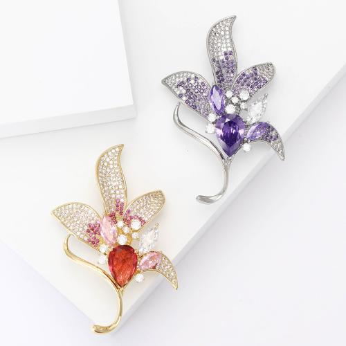 Cubic Zirconia Brooch, Brass, Flower, plated, micro pave cubic zirconia & for woman, more colors for choice, nickel, lead & cadmium free, Sold By PC