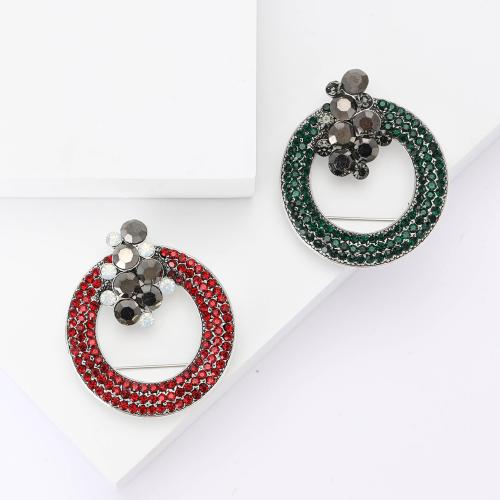 Tibetan Style Brooches, Round, plated, for woman & with rhinestone, more colors for choice, nickel, lead & cadmium free, Sold By PC