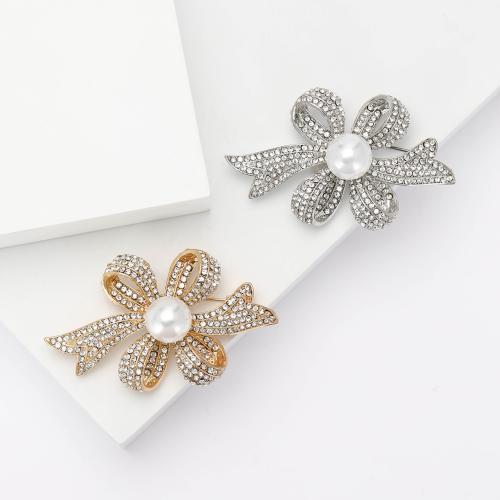 Tibetan Style Brooches, with Plastic Pearl, Bowknot, plated, for woman & with rhinestone, more colors for choice, nickel, lead & cadmium free, Sold By PC