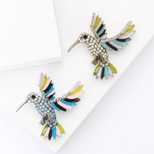 Zinc Alloy Brooches Hummingbird plated for woman & enamel & with rhinestone nickel lead & cadmium free Sold By PC