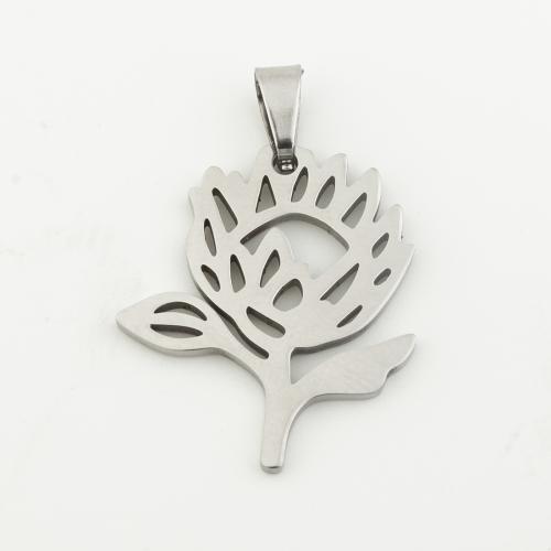 Stainless Steel Flower Pendant, 304 Stainless Steel, silver color plated, DIY, silver color, 25x20x1mm, Hole:Approx 4mm, 10PCs/Bag, Sold By Bag