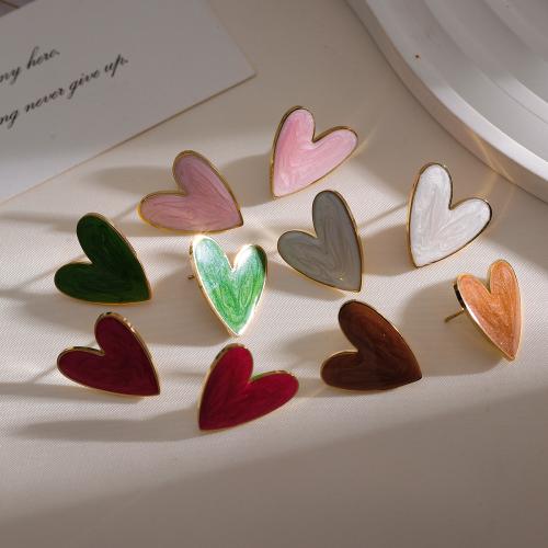 Stainless Steel Stud Earrings, 304 Stainless Steel, Heart, plated, fashion jewelry & enamel, more colors for choice, 20x22mm, Sold By Pair