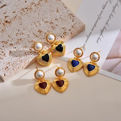Messing Tropfen Ohrringe, mit Kunststoff Perlen, goldfarben plattiert, Modeschmuck & Emaille, keine, frei von Nickel, Blei & Kadmium, 15x27mm, verkauft von Paar