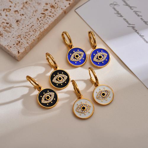Stainless Steel Drop Earring 304 Stainless Steel gold color plated fashion jewelry & enamel & with rhinestone Sold By Pair