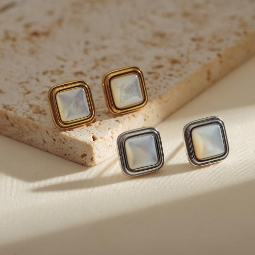 Stainless Steel Stud Earrings 304 Stainless Steel with Shell plated fashion jewelry Sold By Pair