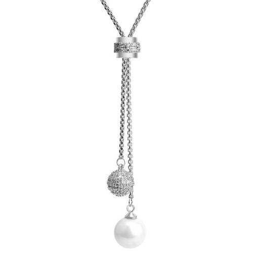 Collier en alliage de zinc Pull, avec Shell Pearl, bijoux de mode & pour femme & avec strass, plus de couleurs à choisir, Longueur:92 cm, Vendu par PC