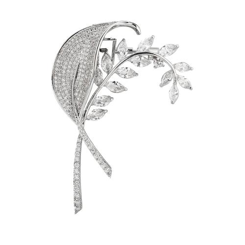 Tibetan Style Brooches, with Crystal, Leaf, fashion jewelry & for woman & with rhinestone, Sold By PC