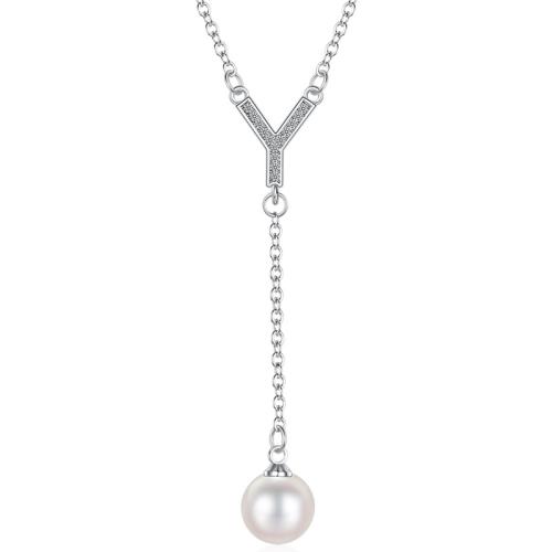 Zinc Alloy Sweater Chain Necklace with Plastic Pearl fashion jewelry & for woman & with rhinestone Length 55 cm Sold By PC