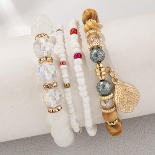 Tibetan Style Bracelet, with Seedbead & Elastic Thread & Wood & Acrylic, plated, 4 pieces & fashion jewelry & for woman, more colors for choice, Sold By Set