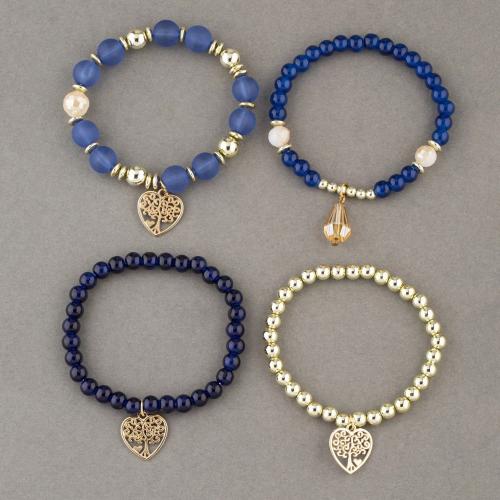 Tibetan Style Bracelet, with Glass Beads & Elastic Thread & Acrylic, plated, 4 pieces & fashion jewelry & for woman, more colors for choice, Length:Approx 18 cm, Sold By Set