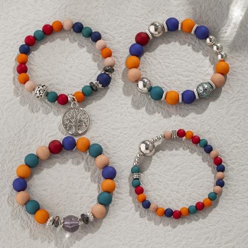 Pulsera de Aleación de Zinc, con Hilo elástico & Acrílico, chapado, 4 piezas & Joyería & para mujer, más colores para la opción, Vendido por Set