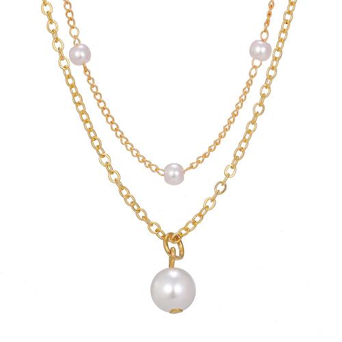 Zinc Alloy Jewelry Necklace with Plastic Pearl 2 pieces & for woman gold Sold By Set