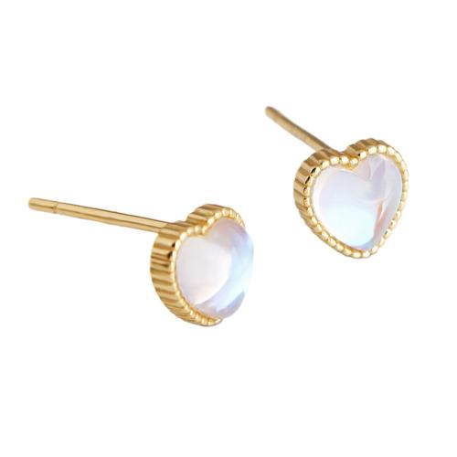 925 Sterling Silver Stud Earrings, with Moonstone, for woman, more colors for choice, 6.20x6.20mm, Sold By Pair