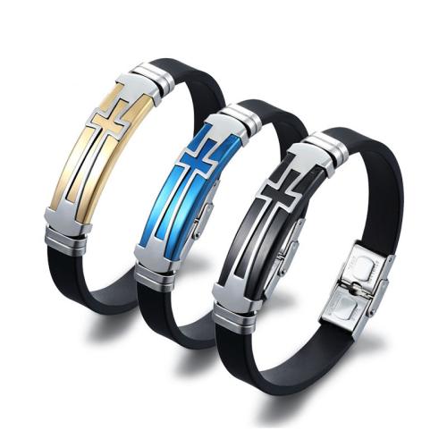 Bracelets en silicone, Acier inoxydable 304, avec silicone, Placage, unisexe, plus de couleurs à choisir, Longueur:Environ 21 cm, Vendu par PC