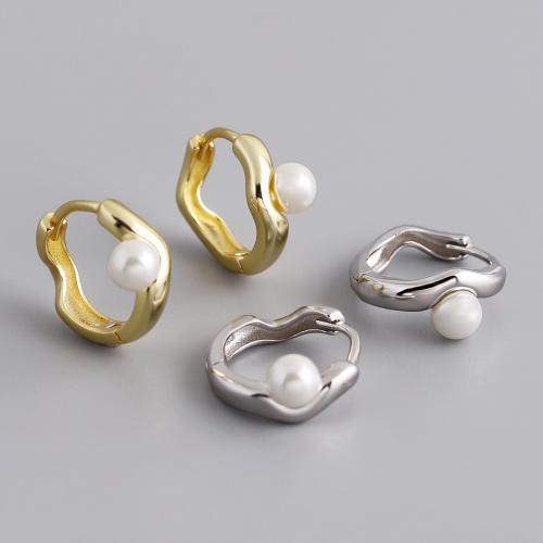 925 Sterling Silver Hoop Earrings with Plastic Pearl for woman Sold By Pair