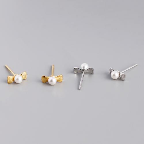 925 Sterling Silver Stud Earrings, with Shell Pearl, for woman, more colors for choice, 8x3mm, Sold By Pair