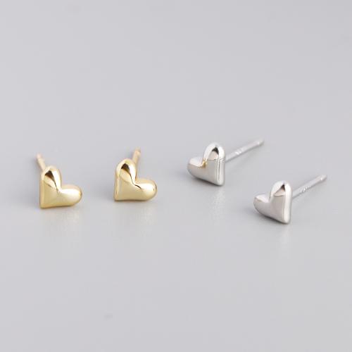 925 Sterling Silver Stud Earrings, Heart, for woman, more colors for choice, 4.60x5.50mm, Sold By Pair