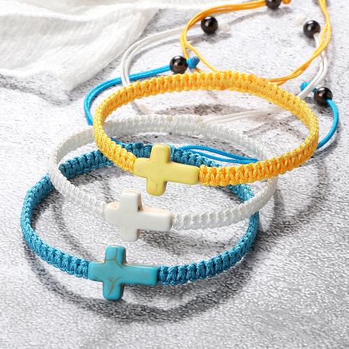 Brass Bracelet & Bangle, with turquoise & Nylon Cord, Unisex, more colors for choice, Length:Approx 17-28 cm, Sold By PC