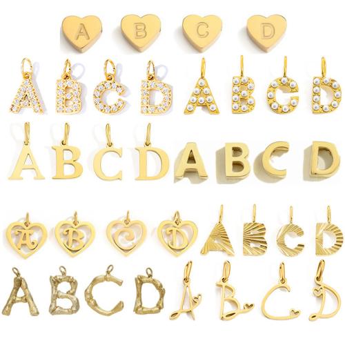 Stainless Steel Letter Pendants 304 Stainless Steel with Plastic Pearl plated letters are from A to Z & DIY & micro pave cubic zirconia golden Sold By Set