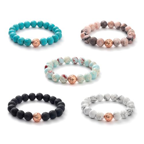 Gemstone Bracelets, Natural Stone, with Elastic Thread, handmade, different materials for choice & Unisex, more colors for choice, Length:Approx 16 cm, Sold By PC