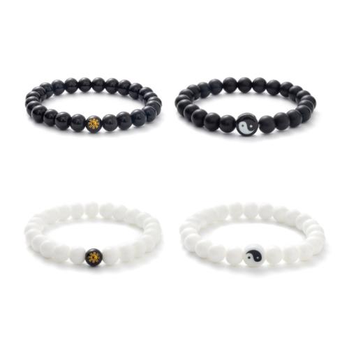 Gemstone Bracelets, Abrazine Stone, handmade, Unisex & different styles for choice, white and black, Length:Approx 16 cm, Sold By PC