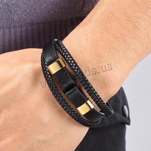 PU Leather Cord Bracelets, 316 Stainless Steel, with PU Leather, Vacuum Ion Plating, three layers & different size for choice & for man, more colors for choice, Sold By PC