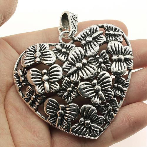 Tibetan Style Heart Pendants, antique silver color plated, DIY, 61x66mm, Sold By PC
